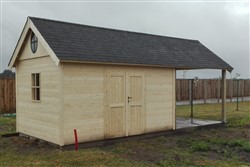Tuinhuis in hoevestijl met rond raam