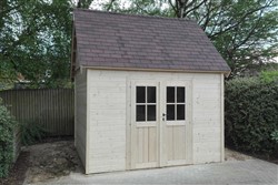 Houten tuinhuis met zadeldak en dubbele deuren